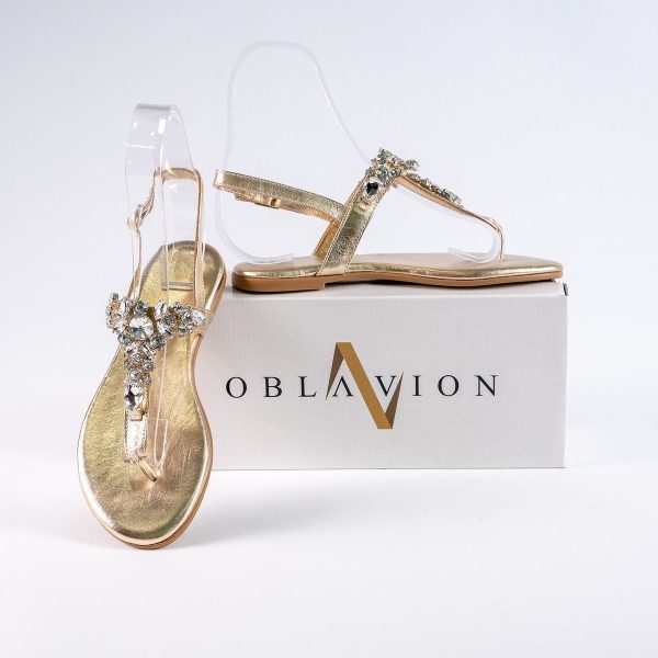 Lavion Hakiki Deri Altın Kristal Taşlı Günlük Kadın Sandalet