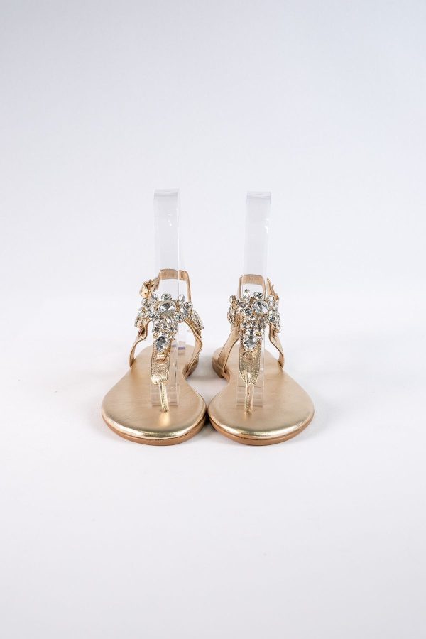 Lavion Hakiki Deri Altın Kristal Taşlı Günlük Kadın Sandalet