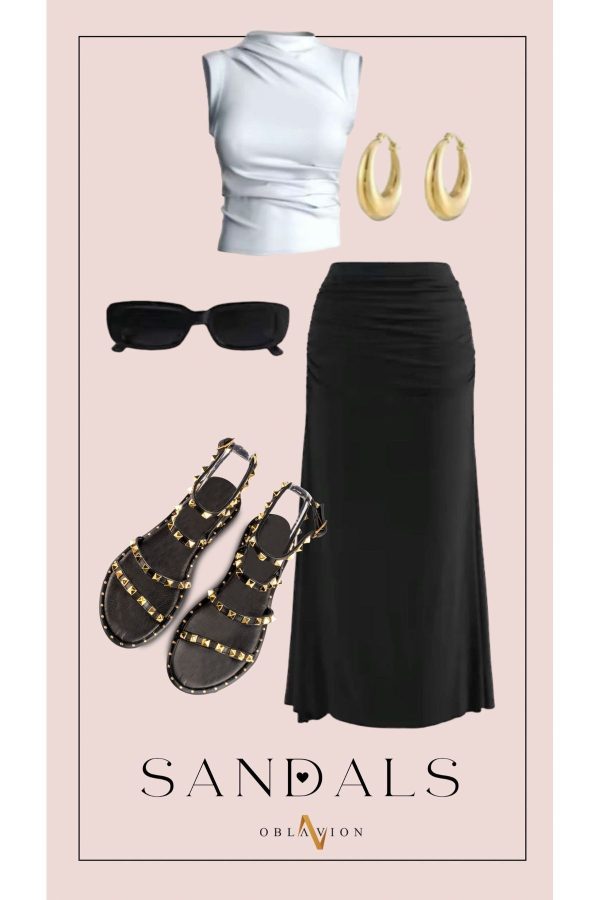 Valent Altın Troklu Hakiki Deri Siyah Sandalet