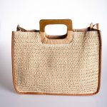 Açık Taba Biye Vegan Deri Detaylı Tote Bej Kanvas Ayarlanabilir El ve Omuz Çantası