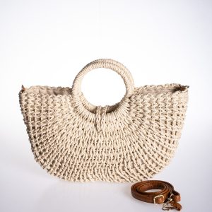 Açık Taba Biye Vegan Deri Detaylı Tote Bej Kanvas Ayarlanabilir El ve Omuz Çantası