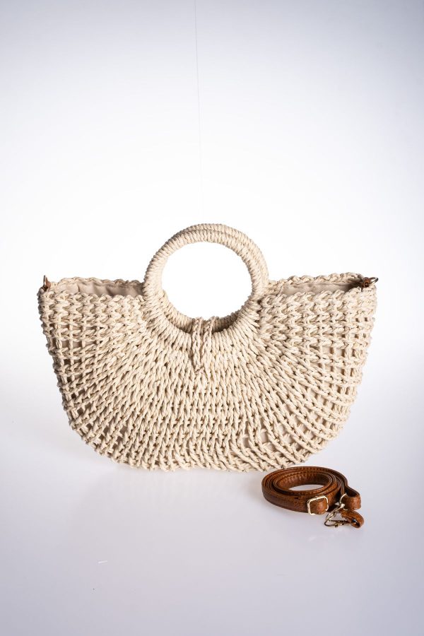 Hasır Krem Çıkarılabilir Askılı Astarlı Plaj Çantası