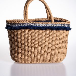 Açık Taba Biye Vegan Deri Detaylı Tote Bej Kanvas Ayarlanabilir El ve Omuz Çantası