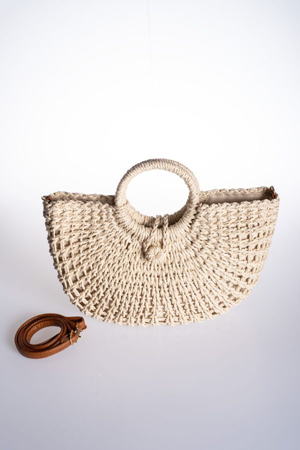 Hasır Krem Çıkarılabilir Askılı Astarlı Plaj Çantası