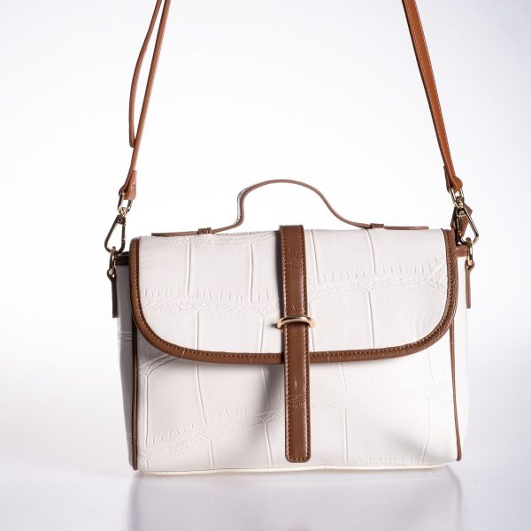 Kahverengi Biye Detaylı Vegan Deri Krem Ayarlanabilir El ve Omuz Çantası