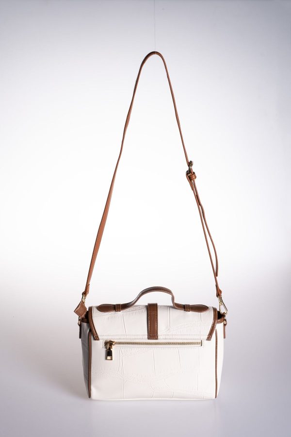 Kahverengi Biye Detaylı Vegan Deri Krem Ayarlanabilir El ve Omuz Çantası