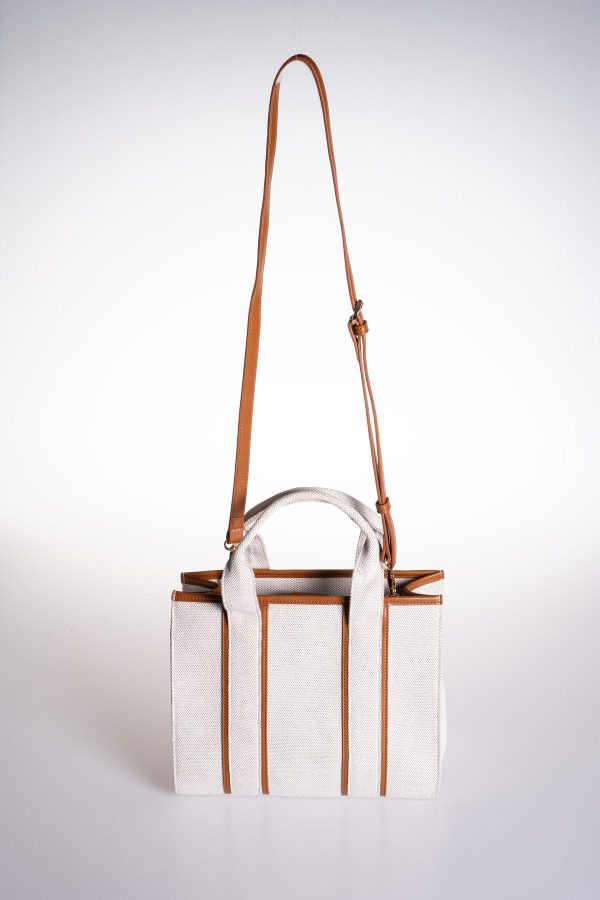 Tote Taba Biye Detaylı Krem Kanvas Ayarlanabilir El ve Omuz Çantası