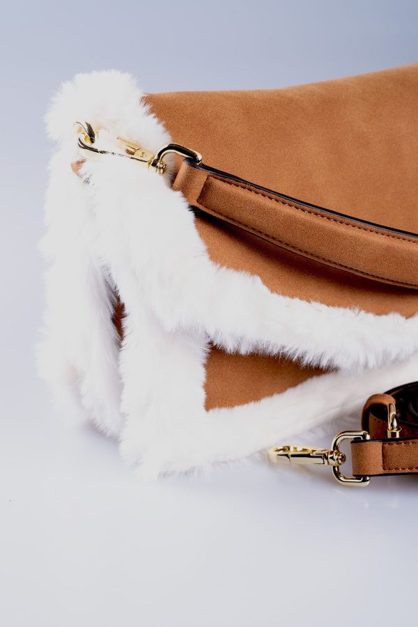 Taba Vegan Süet Kürklü Zarf Kapak Ayarlanabilir El ve Omuz Çantası