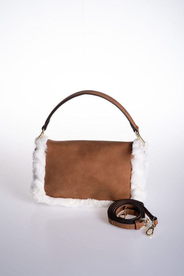 Taba Vegan Süet Kürklü Zarf Kapak Ayarlanabilir El ve Omuz Çantası
