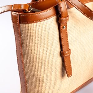 Siyah Vegan Deri Kazayağı Desenli El ve Omuz Çantası