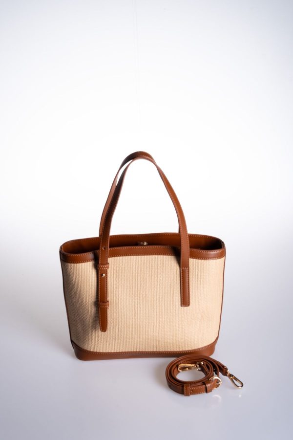 Taba Biye Detaylı Hasır Görünümlü Ayarlanabilir El ve Omuz Çantası