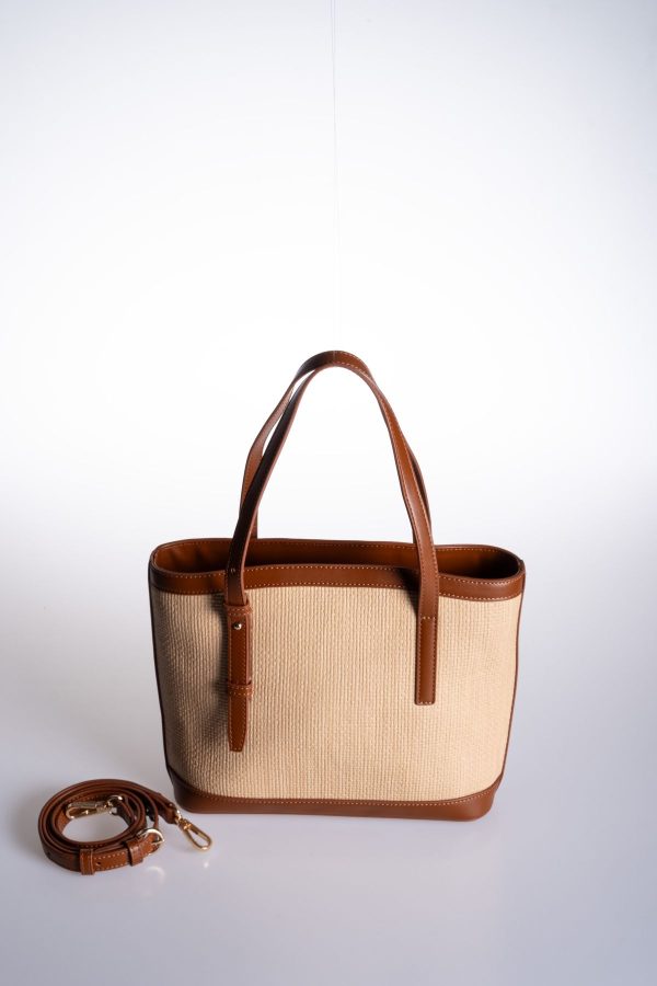 Taba Biye Detaylı Hasır Görünümlü Ayarlanabilir El ve Omuz Çantası