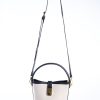 Siyah Vegan Deri Detaylı Bucket Fermuarlı Krem Kanvas Ayarlanabilir El ve Omuz Çantası