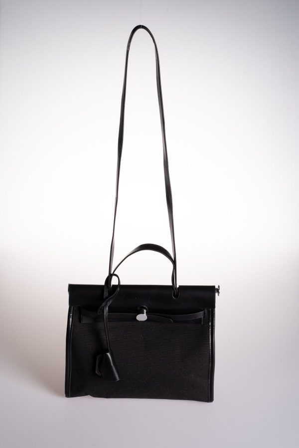 Siyah Kumaş Vegan Deri Detaylı Ofis & Günlük Çantası