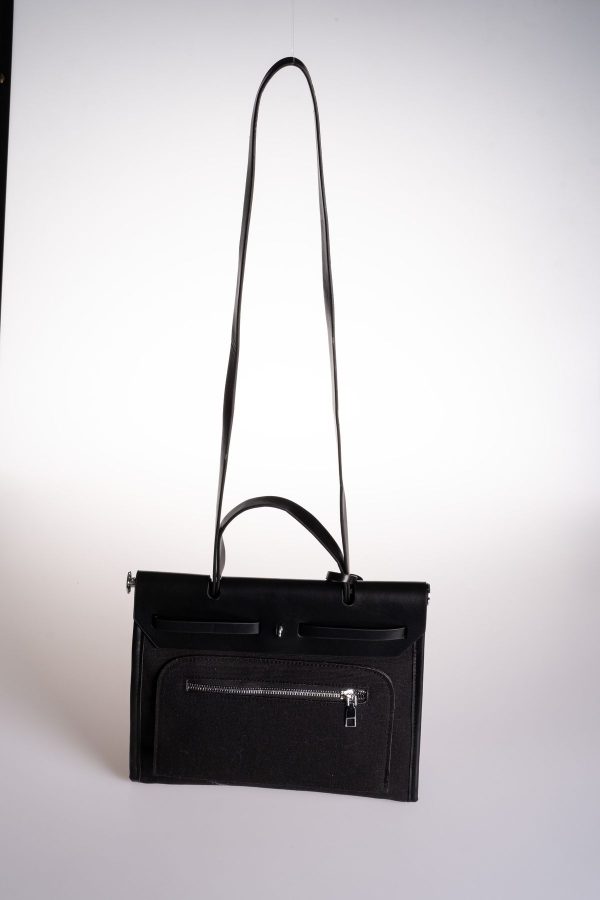 Siyah Kumaş Vegan Deri Detaylı Ofis & Günlük Çantası