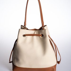 Taba Biye Detaylı Krem Kanvas Ayarlanabilir El ve Omuz Çantası