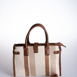 Taba Biye Detaylı Krem Kanvas Ayarlanabilir El ve Omuz Çantası