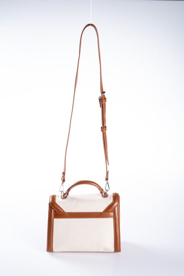 Zarf Kapaklı Taba Biye Detaylı Krem Kanvas Ayarlanabilir El ve Omuz Çantası