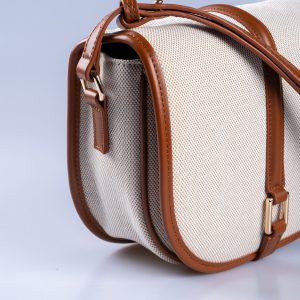 Taba Biye Detaylı Krem Kanvas Ayarlanabilir El ve Omuz Çantası