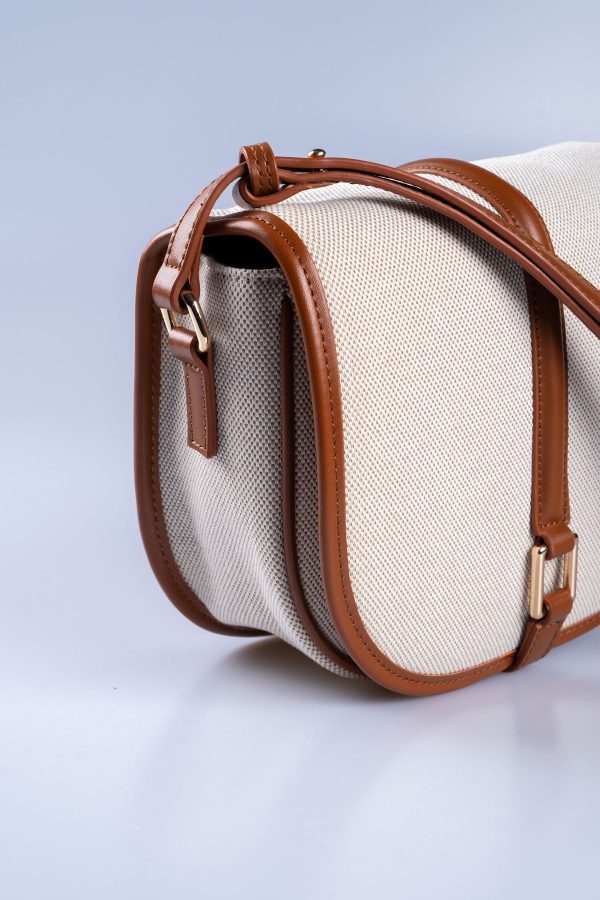 Taba Biye Detaylı Krem Kanvas Ayarlanabilir El ve Omuz Çantası