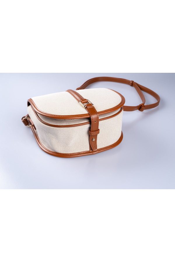 Taba Biye Detaylı Krem Kanvas Ayarlanabilir El ve Omuz Çantası