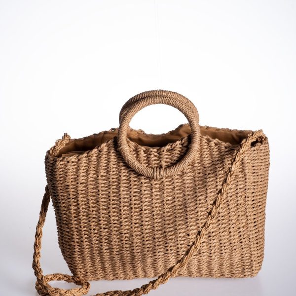 Halka Saplı Astarlı Fermuarlı Hasır Örgü Askılı Plaj Çantası