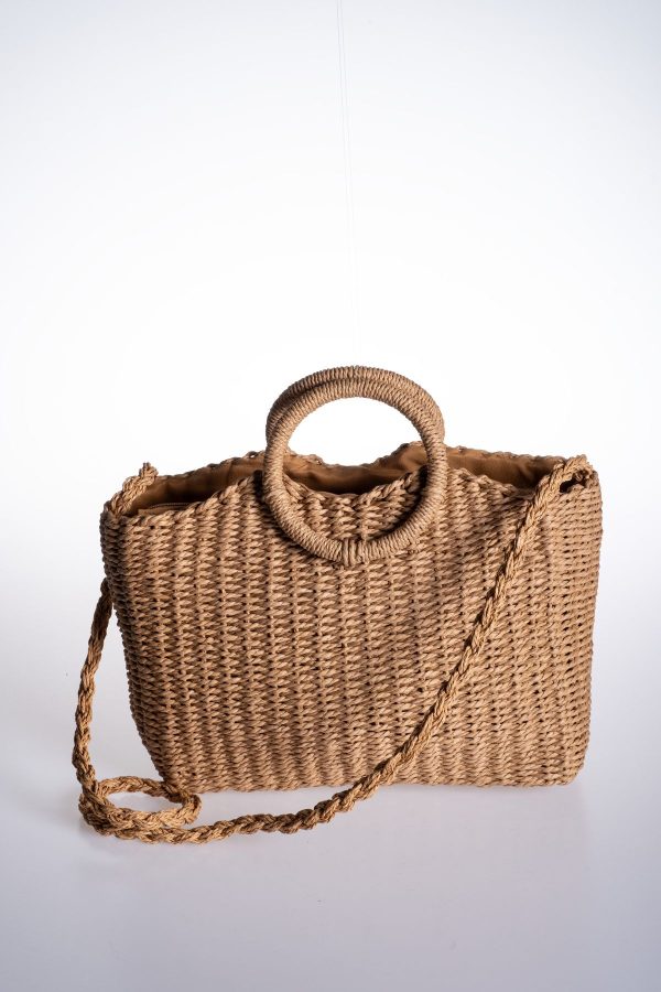 Halka Saplı Astarlı Fermuarlı Hasır Örgü Askılı Plaj Çantası