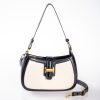 Siyah Krem Vegan Deri Fermuarlı Toka Detaylı Ayarlanabilir El ve Omuz Çantası
