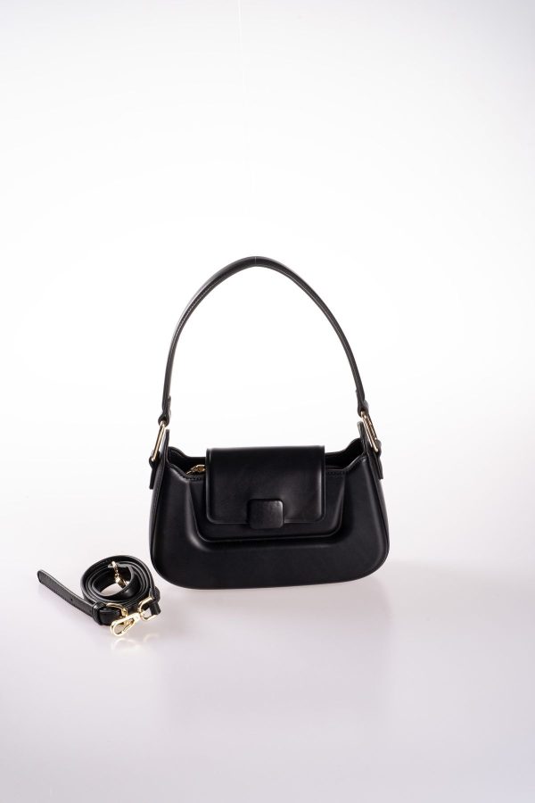 Siyah Vegan Deri Ayarlanabilir El ve Omuz Çantası