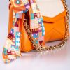 Fular Hediyeli Kanvas Detaylı Turuncu Vegan Deri Ayarlanabilir El ve Omuz Çantası